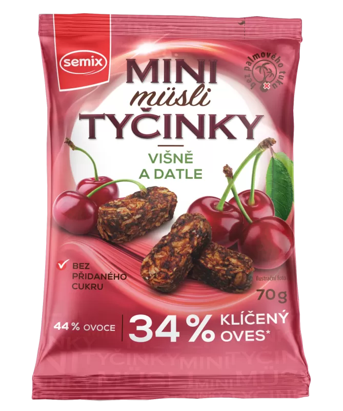 MINI MÜSLI TYČINKY S VIŠNĚMI BEZ LEPKU 70 G - DMT 7/2025