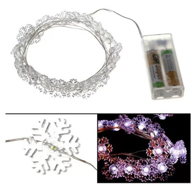 Řetěz s LED světýlky - Sněhové vločky bílé - 2m