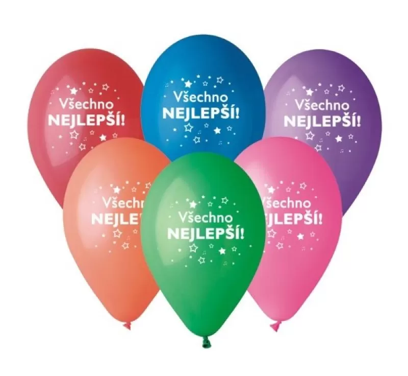 Balonky Všechno nejlepší CZ Mix barev 6 ks, 30 cm