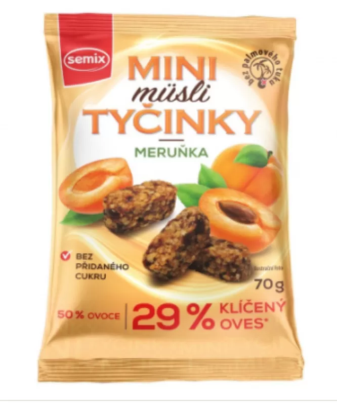 MINI MÜSLI TYČINKY S MERUŇKAMI BEZ LEPKU 70 G - DMT 6/2025