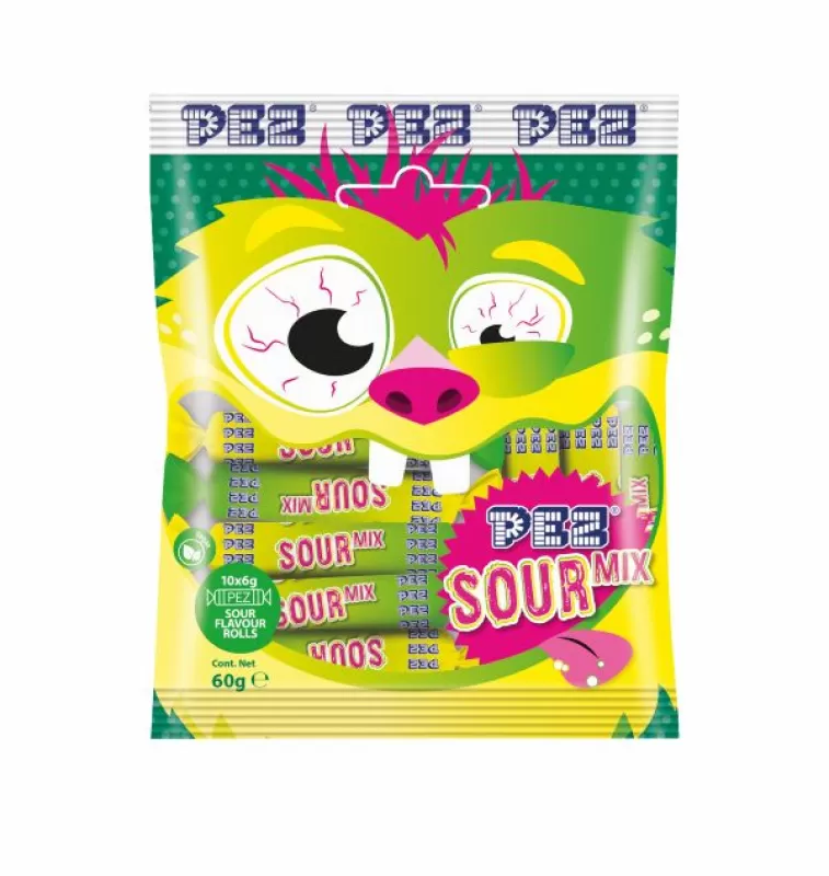 PEZ Fizzy Monster Kyselý Mix – 10 × 6 g