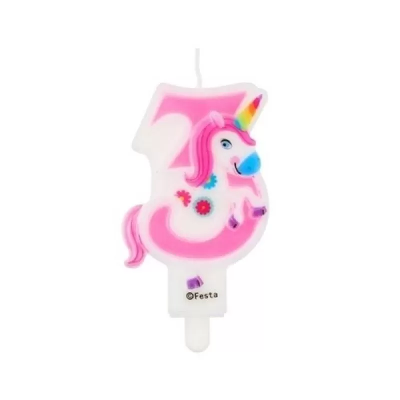 Svíčka číslice 3 - Duhový jednorožec