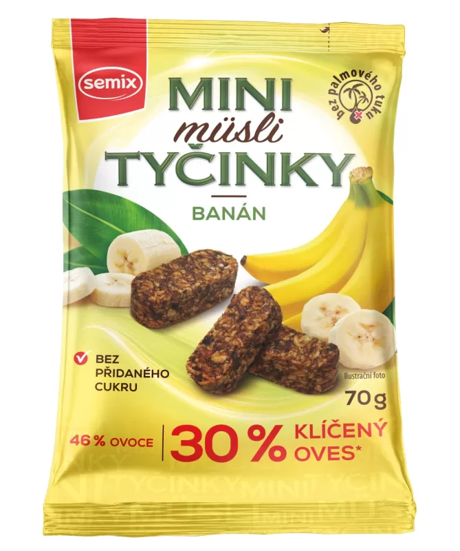 MINI MÜSLI TYČINKY S BANÁNY BEZ LEPKU 70 G - DMT 6/2025