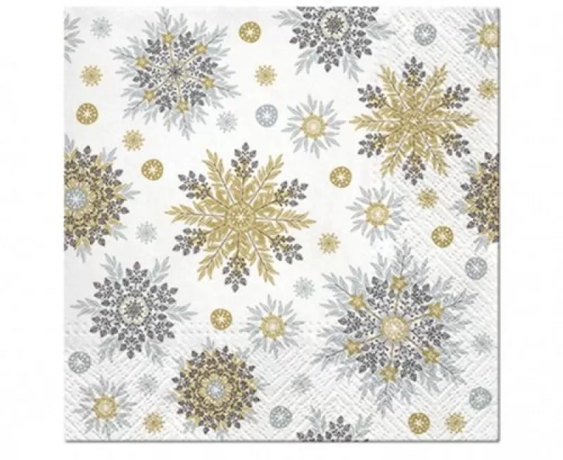 Papírové vánoční ubrousky s vločkou zlatá - stříbrná 20 ks