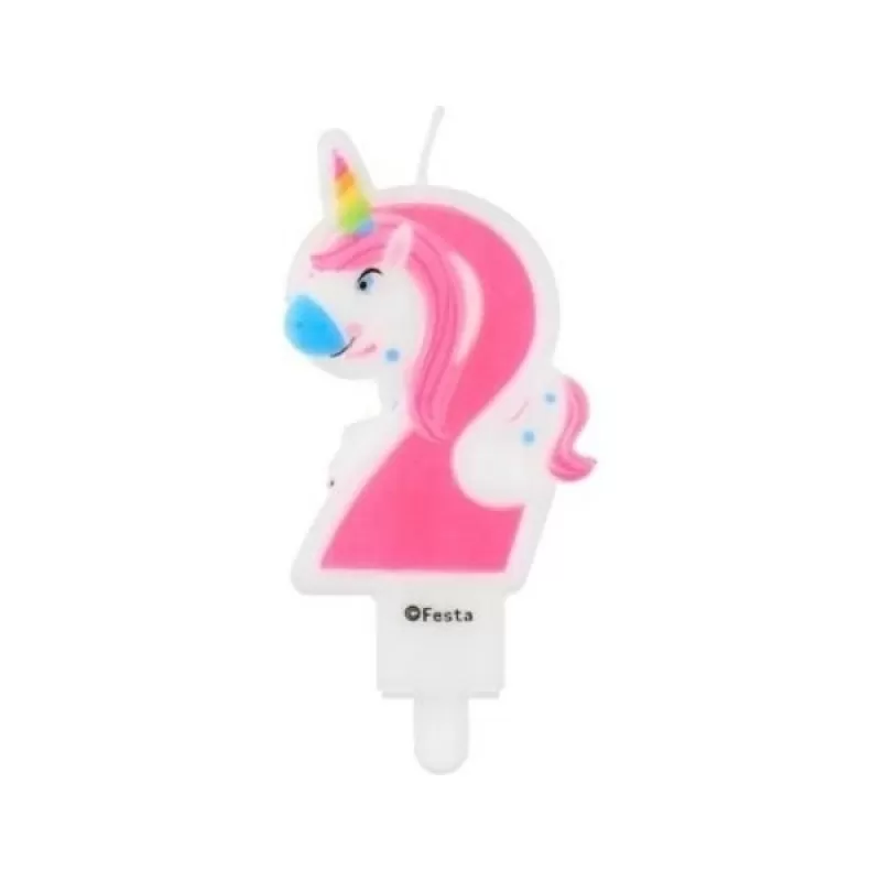 Svíčka číslice 2 - Duhový jednorožec