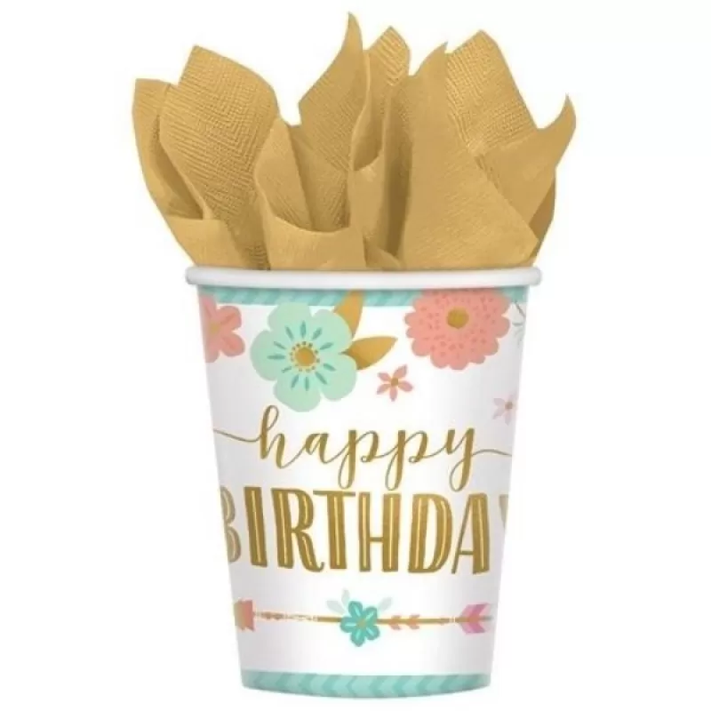 Papírové kelímky Boho Birthday 8 ks